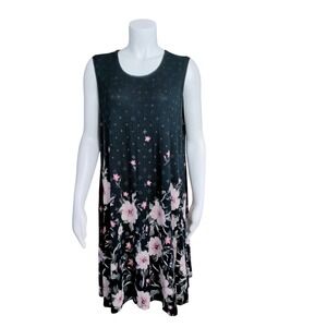 Style & Co Woman Black Floral Border Print Sleeveless Knit Dress 0X Plus Size